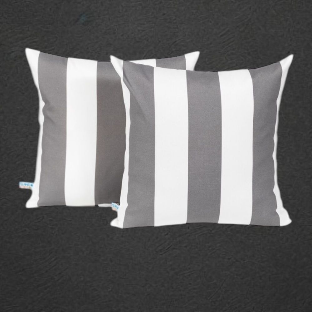 2 New Island Retreat All-Weather Outdoor Throw Pillows, Slate Grey/White Stripe
